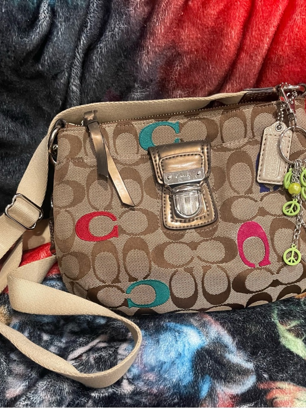 Coach Brown Signature Canvas Crossbody with Multicolor 'C' Accents